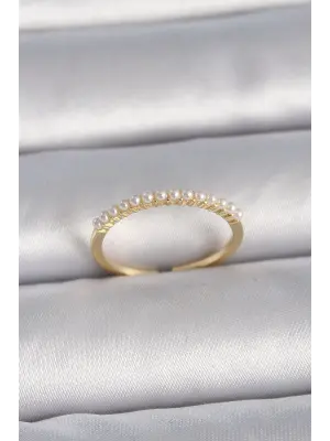  Altın Ayarlanabilir Sıralı İnci Model Çelik Yüzük