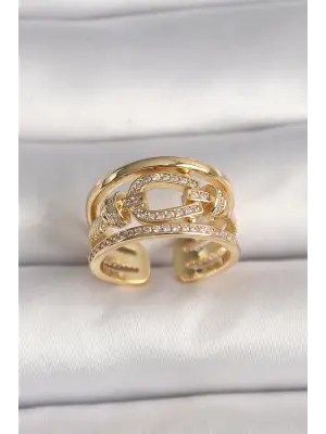  Altın Ayarlanabilir Zirkon Taşlı Gemici Düğümü Model Çelik Yüzük