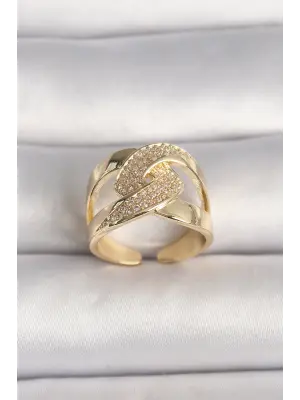  Altın Ayarlanabilir Zirkon Taşlı Çelik Yüzük