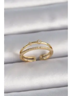  Altın Ayarlanabilir Zirkon Taşlı Çelik Yüzük