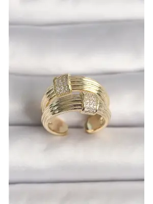  Altın Ayarlanabilir Zirkon Taşlı Çelik Yüzük