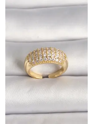  Altın Ayarlanabilir Zirkon Taşlı Çelik Yüzük