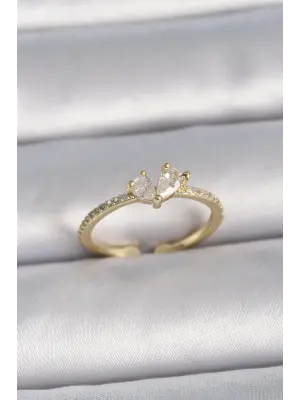  Altın Ayarlanabilir Zirkon Taşlı Kalp Model Çelik Yüzük