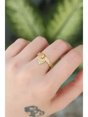  Altın Ayarlanabilir Zirkon Taşlı Sallantılı Kalp Yüzük