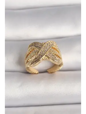  Altın Ayarlanabilir Zirkon Taşlı X Model Çelik Yüzük