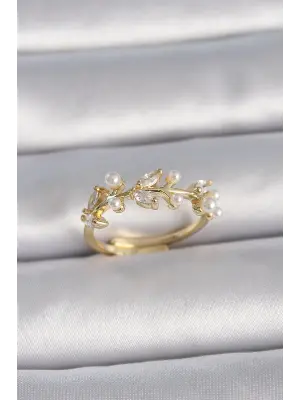  Altın Ayarlanabilir Zirkon Taşlı Yaprak Model Çelik Yüzük