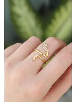  Altın Ayarlanabilir Zirkon Taşlı Yılan Yüzük