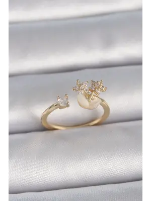  Altın Ayarlanabilir Zirkon Taşlı Yıldız Model Çelik Yüzük