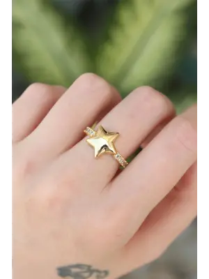  Altın Ayarlanabilir Zirkon Taşlı Yıldız Yüzük