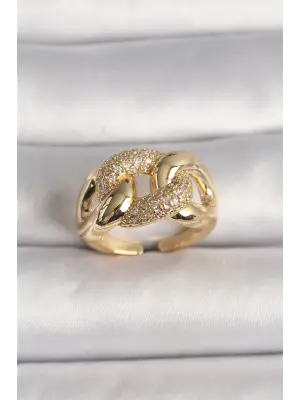  Altın Ayarlanabilir Zirkon Taşlı Zincir Model Çelik Yüzük