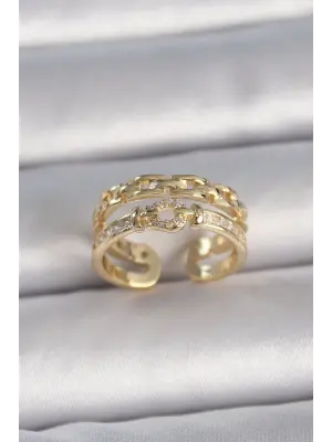  Altın Ayarlanabilir Zirkon Taşlı Zincir Model Çelik Yüzük