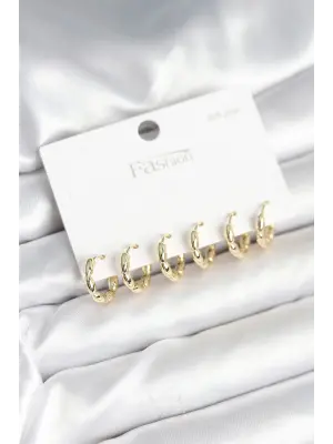 Pirinç Gold Renk Baklalı Halka 925 Gümüş Çivi Kadın Küpe Seti