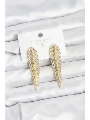 Pirinç Gold Renk Balık Sırtı Model Zirkon Taşlı Kadın Küpe