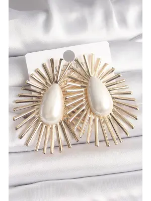  Altın Beyaz Damla İncili Kemik Model Çelik Küpe