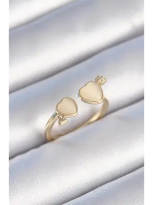  Altın Beyaz Mineli Kalp Model Çelik Yüzük