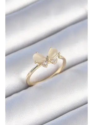  Altın Beyaz Mineli Zirkon Taşlı Kelebek Model Çelik Yüzük