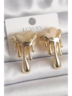  Altın Beyaz Sedefli Akan Kalp Model Çelik Küpe