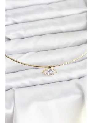 Çelik Gold Renk Choker Model Zirkon Taşlı Kadın Kolye