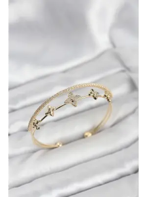 Çelik Gold Renk Çiçek Model Kadın Bileklik