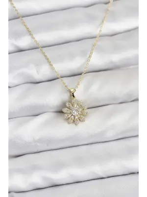 Çelik Gold Renk Çiçek Model Kadın Kolye