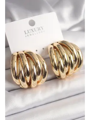 Altın Çoklu Halka Model Çelik Küpe