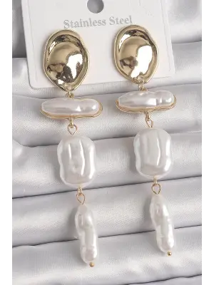  Altın Daire Plaka Model Sallantı Ezme İnci Model Çelik Küpe