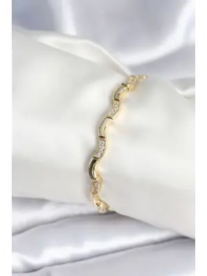 Pirinç Gold Renk Dalgalı Model Kadın Bileklik