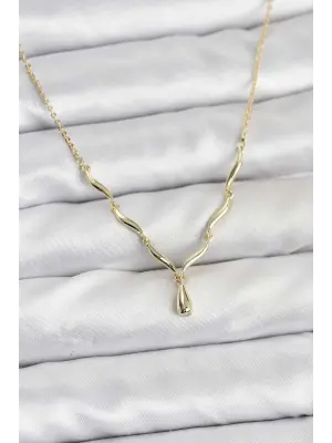 Çelik Gold Renk Damla Model Kadın Kolye