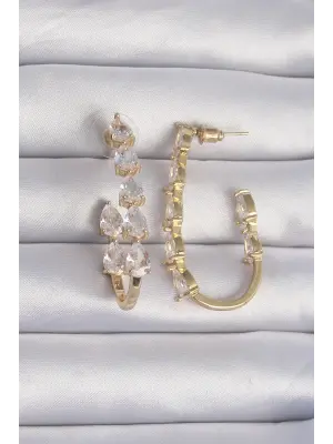  Altın Damla Zirkon Taş Tasarımlı Küpe