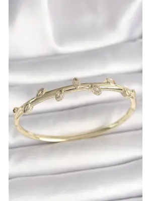Pirinç Gold Renk Damla Zirkon Taşlı Kadın Kelepçe