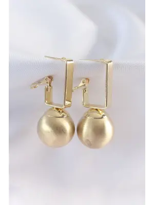  Altın Dikdörtgen Detay Oval Küpe