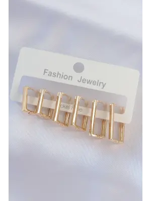  Altın Dikdörtgen Model Küpe Seti