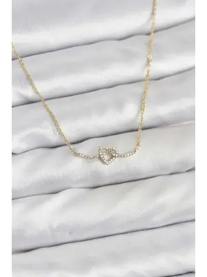 Çelik Gold Renk Düğüm Kalp Model Kadın Kolye