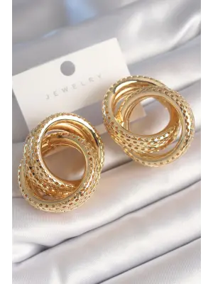  Altın Geçme Hasır Model İşleme Detaylı Çelik Küpe