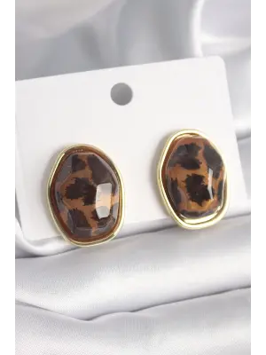  Altın Geometrik Kaplan Deseni Model Çelik Küpe