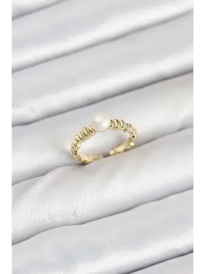 Pirinç Gold Renk Göbek İnci Model Kadın Yüzük