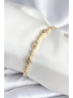 Pirinç Gold Renk Göz Model Kadın Bileklik
