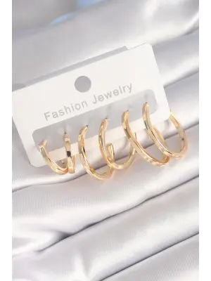  Altın Halka Model Çelik Küpe Seti