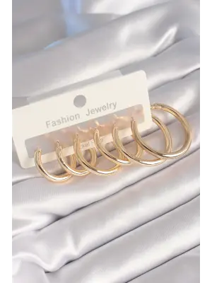  Altın Halka Model Çelik Küpe Seti