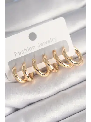  Altın Halka Model Çelik Küpe Seti