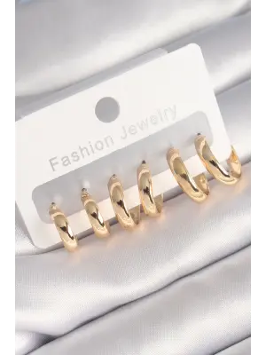  Altın Halka Model Çelik Küpe Seti