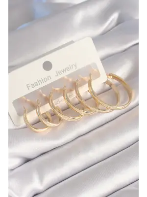  Altın Halka Model Çelik Küpe Seti