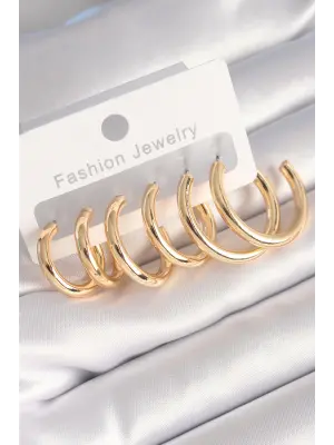  Altın Halka Model Çelik Küpe Seti