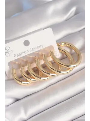  Altın Halka Model Çelik Küpe Seti