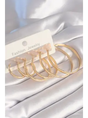  Altın Halka Model Çelik Küpe Seti