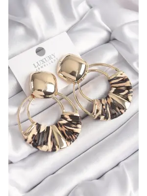  Altın Halka Model Leopar Desen Detay Vintage Çelik Küpe