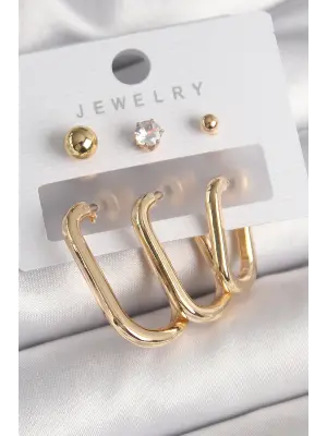  Altın Halka Model Zirkon Taş Topçuk Detay Çelik Küpe Seti