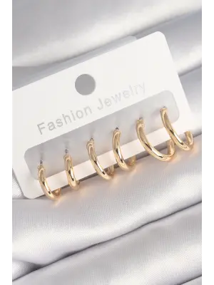  Altın İnce Halka Model Çelik Küpe Seti