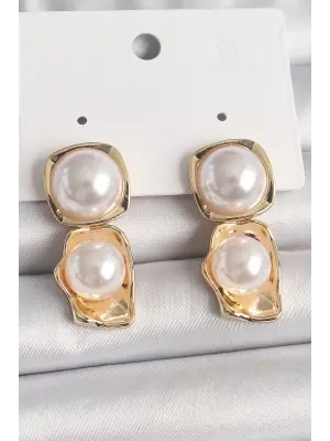 Altın İnci Kare Model Çelik Küpe