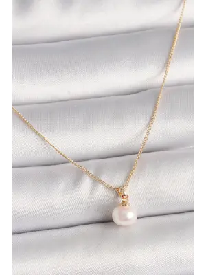 Pirinç Altın  İnci Model  Çelik Kolye